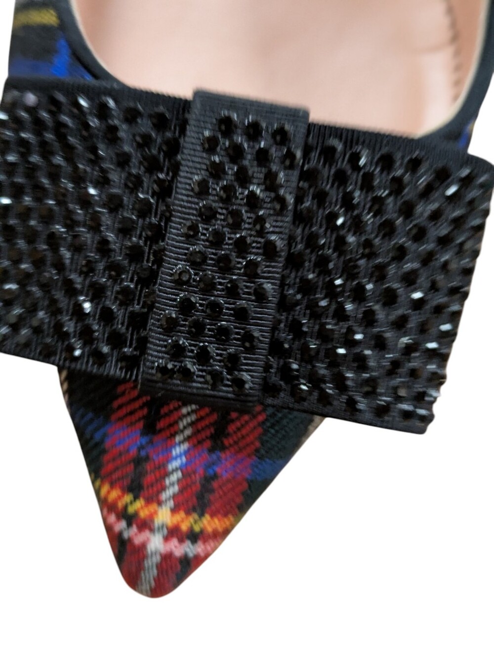J. Crew Tartan Plaid Rhinestone Bow Pointed Toe Flats Size 8.5 - Picture 6 of 12